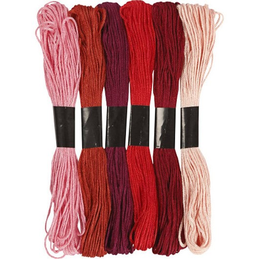 Broderitråd, tjocklek 1 mm, röd harmoni , 6 bunt/ 1 förp.