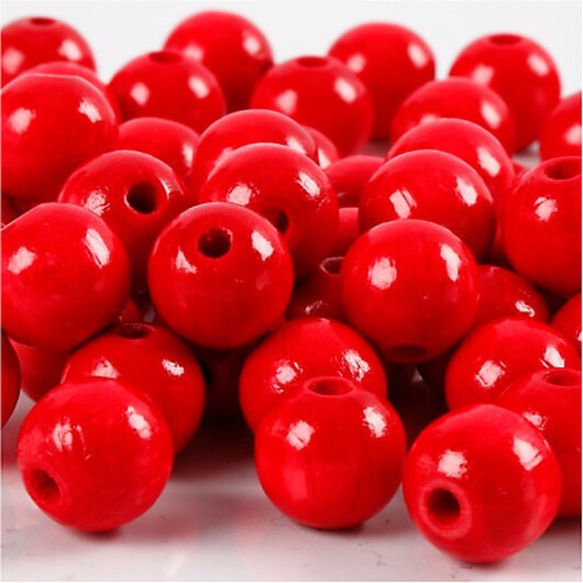 Träpärlor, diam. 12 mm, hålstorlek 3 mm, röd, 22g/ 1 frp.