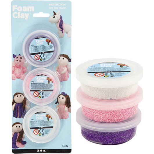 Foam ClayÂ® , glitter,metallic, rosa, lila, vit, 3x14 g/ 1 förp.