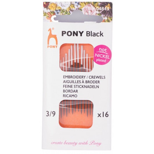 Pony Black Broderinålar strl 3/9 - 16 st