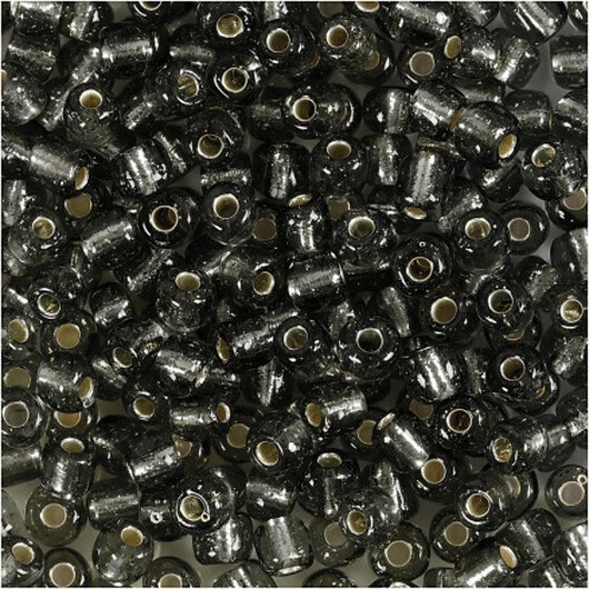 Rocai-pärlor, diam. 4 mm, storlek 6/0, hålstorlek 0,9-1,2 mm, klargrå, 25g/ 1 frp.