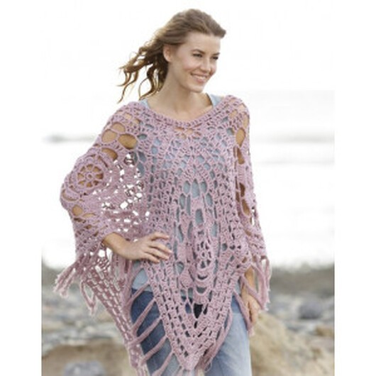 Rhapsody in Rose by DROPS Design - Poncho i mormorsrutor Virk-mönster - Onesize