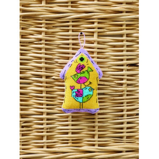 Permin Broderikit Fågelholk gul 2 fåglar 7x9cm