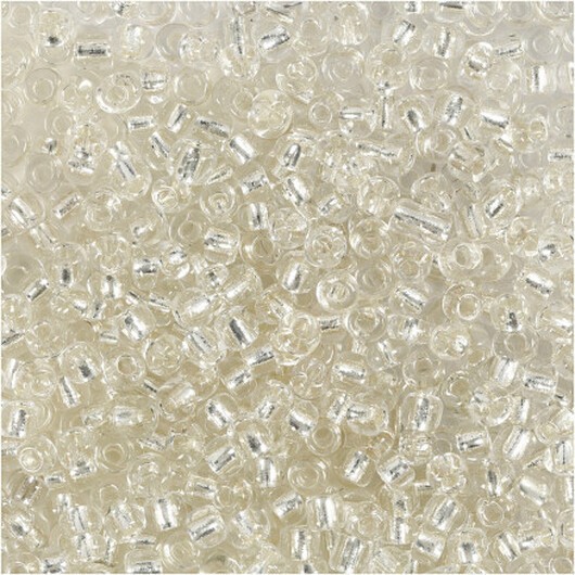 Rocai-pärlor, diam. 3 mm, storlek 8/0, hålstorlek 0,6-1,0 mm, silver, 25g/ 1 frp.