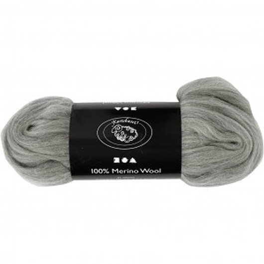 Kardad ull - Merino Garn, 21 my, 100 g, grå