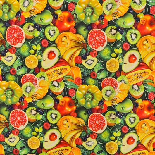Bomullspoplin Tyg 150cm 025 - Blandad frukt