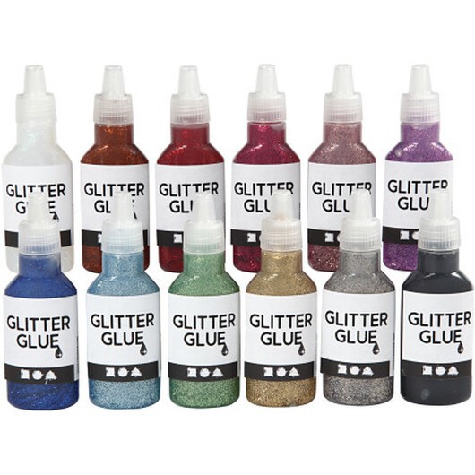 Glitterlim, ass. färger, 12x25ml/ 1 frp.