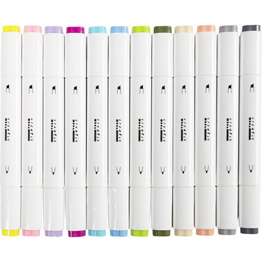 Illustrationspennor, linje 1+8 mm, pastellfärger, 12 st / 1 pk.