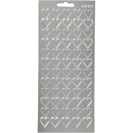 Stickers, hjärtan, ark 10x23 cm, silver, 1 ark