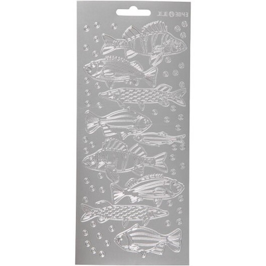 Stickers, fisk, ark 10x23 cm, silver, 1 ark
