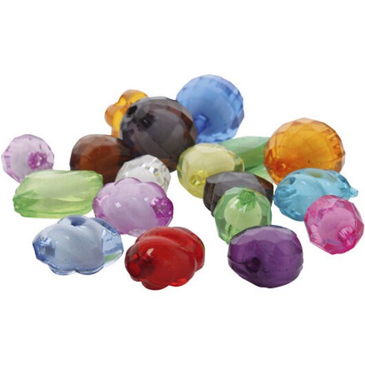 Akrylfiberpärlor, storlek 8-20 mm, hålstorlek 2-3 mm, Ass. färger, 1000g/ 1 frp.