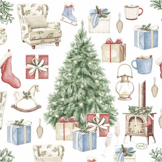 Servetter, Julgran med paket, stl. 33x33 cm, 20 st./ 1 förp.