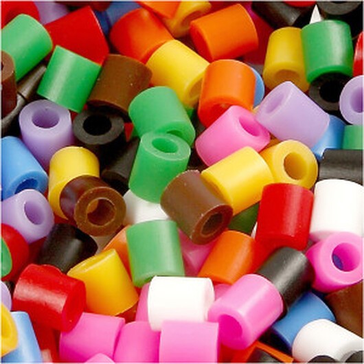 Rörpärlor, stl. 5x5 mm, Hålstl. 2,5 mm, medium, standardfärger, 20000 mix./ 1 hink