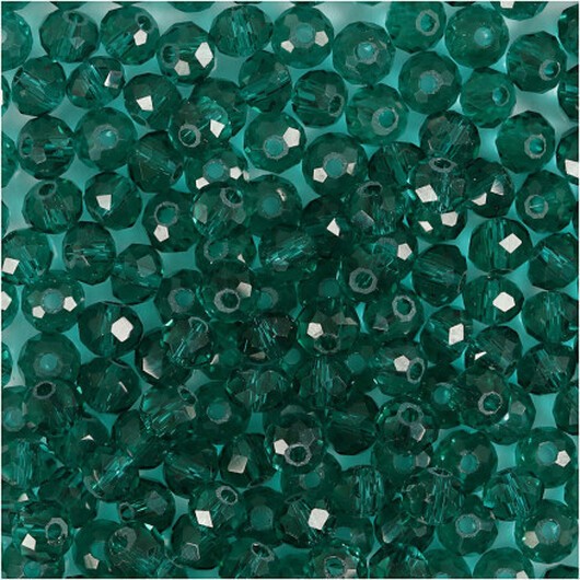 Fasettslipade pärlor, storlek 3x4 mm, hålstorlek 0,8 mm, smaragdgrön, 100 st / 1 frp.