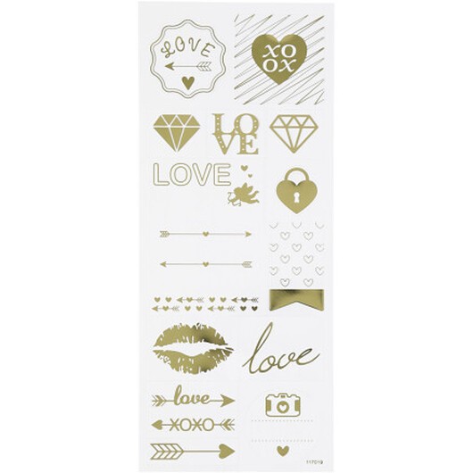 Stickers, love, ark 10x24 cm, guld, 1 ark