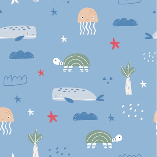 Bomullsjersey Print Tyg 150 cm 003 Sköldpaddor - 50 cm