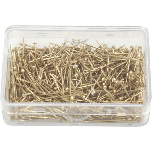 Knappnålar, L: 16 mm, tjocklek 0,65 mm, ca. 500 st., guld, 35 g/ 1 förp.
