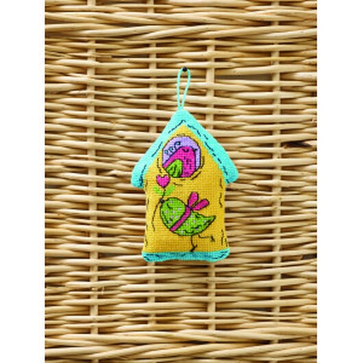 Permin Broderikit Fågelholk gul 7x9cm