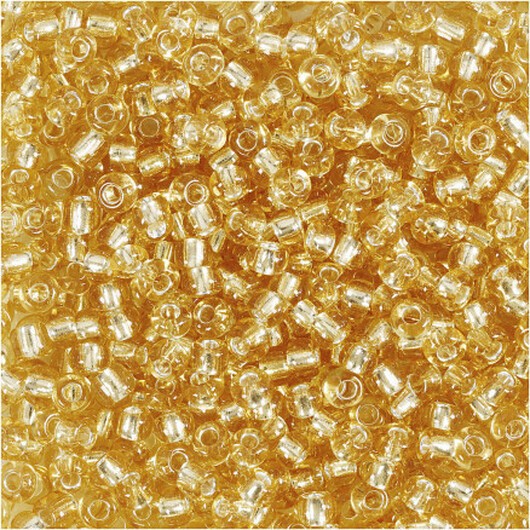 Rocai-pärlor, diam. 3 mm, storlek 8/0, hålstorlek 0,6-1,0 mm, guld, 25g/ 1 frp.
