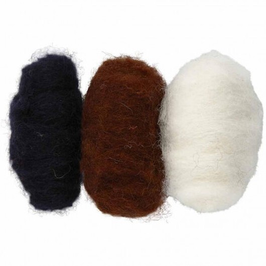 Ull till Nåltovning/Nålfiltning Svart/Brun/Vit 3x10 gr.