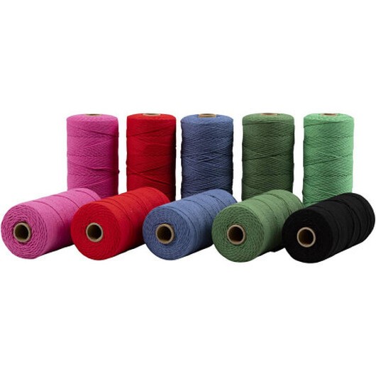 Makramésnöre, L: 315 M, tjocklek 1 mm, Tunn kvalitet 12/12, starka färger, 10x220 g/ 1 förp.