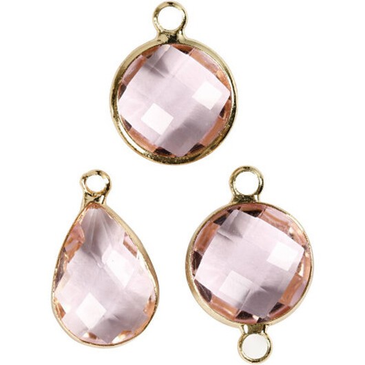 Smyckeshänge, H: 15-20 mm, hålstorlek 2 mm, ljus Rosa, 1 frp.