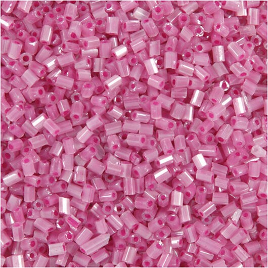 Rocaillepärlor 2-cut, Dia. 1,7 mm, stl. 15/0, Hålstl. 0,5 mm, rosa, 500 g/ 1 påse