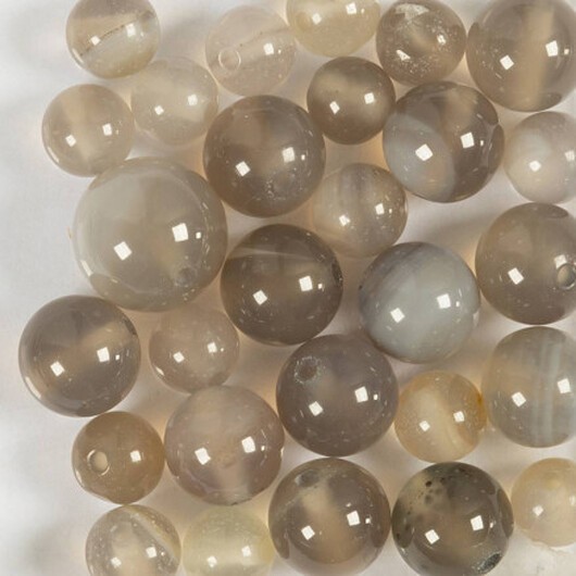 Pärlor av agatsten, Dia. 6+8+10 mm, Hålstl. 0,9-1 mm, ca. 28 st., transparent grå, 28 st./ 1 förp.