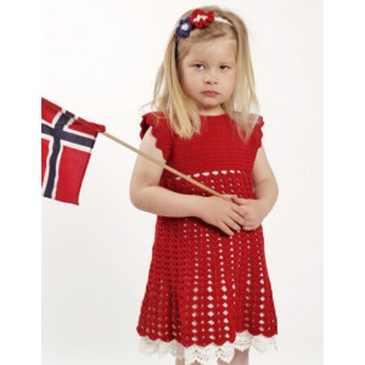 Princess Matilde by DROPS Design - Klänning och hårband Virk-mönster s - 9/10 år