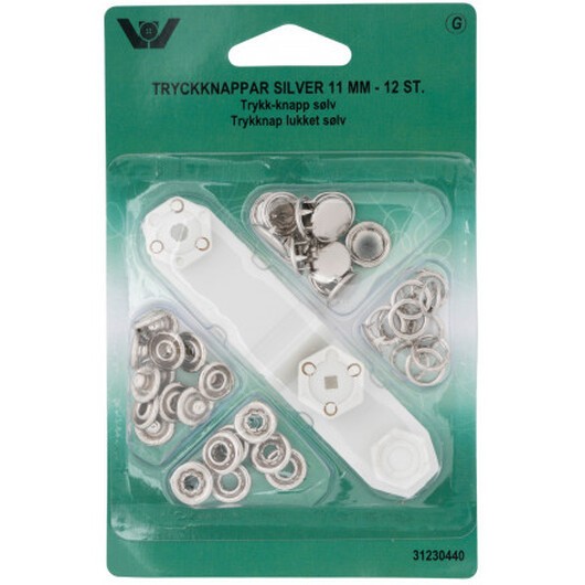 Jersey Tryckknappar 11mm Silver - 12 set