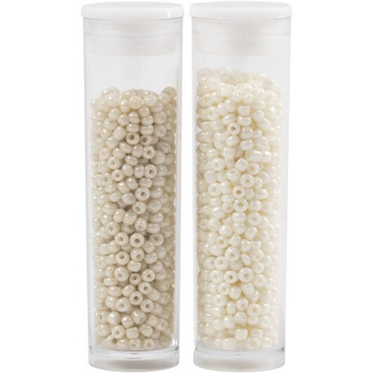 Rocai-pärlor, diam. 1,7 mm, storlek 15/0, hålstorlek 0,5-0,8 mm, beige, pärlemor, 2x7g/ 1 frp.
