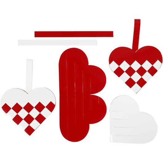 Flätade hjärtan, stl. 13,5x12,5 cm, röd, vit, 8 set/ 1 förp.