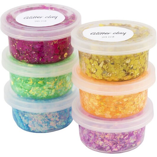 Glitter clay, glada färger, 6x20 g/ 1 förp.