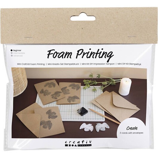 Mini DIY Kit Stämpeltryck, Kort med duvor, beige, 1 frp.