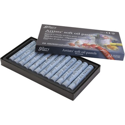 Gallery oljepastellkritor, L: 7 cm, Dia. 11 mm, tjocklek 11 mm, grå, 12 st./ 1 förp.