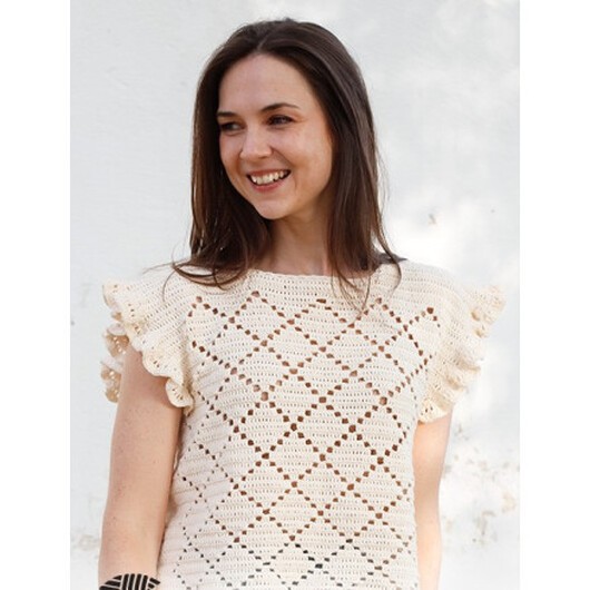 Harlequin Ruffles Topp by DROPS Design - Topp Virkmönster str. S - XXXL