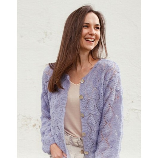 Lila Mist Cardigan by DROPS Design - Cardigan Stickmönster str. S - XXXL