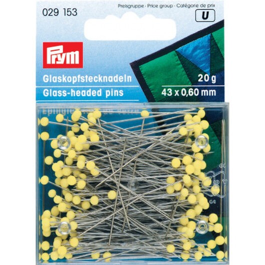 Prym Quilt knappnål med gult glashuvud 0,60 mm - 20 g