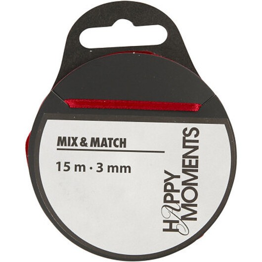 Satinband, B: 3 mm, vinröd, 15 m/ 1 rl.