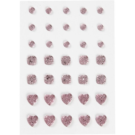 Strass, rund, fyrkantig, hjärta, storlek 6+8+10 mm, Rosa, 35 st / 1 pk.