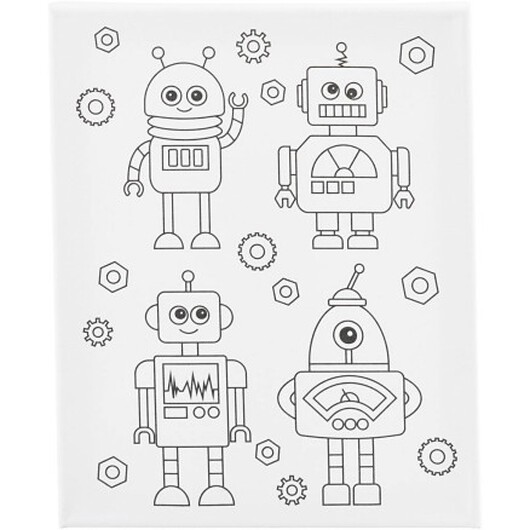Canvas / Målarduk med tryck, Robots , D: 1,6 cm, storlek 24x30 cm, 360 g, 1 st.