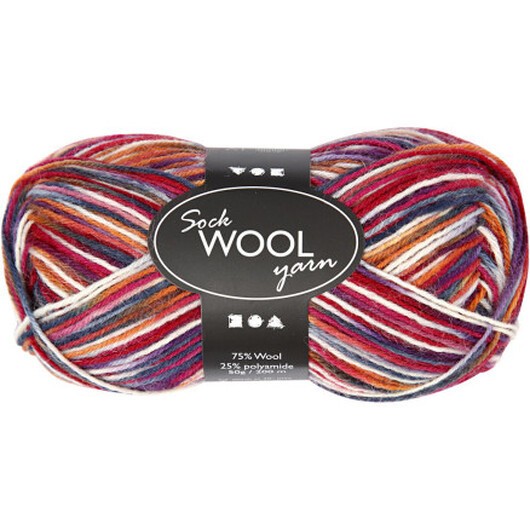 Strumpgarn, L: 200 M, blå/röd harmoni, 50 g/ 1 nystan