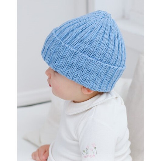 Blue Cloud Beanie by DROPS Design - Baby Mössa Stickmönster str. 0/1 mån - 3/4 år