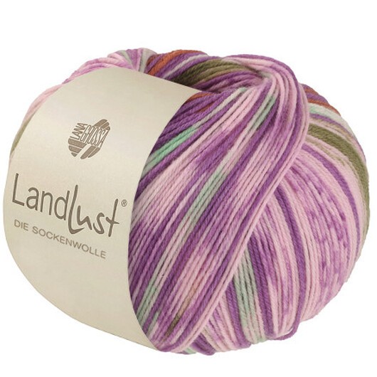 Lana Grossa Landlust Sock Wool Garn 611 Orkidé/Brun/Grön/Ecru/Pink/Olive