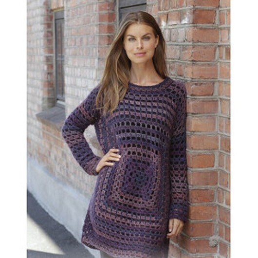 Squared Plum by DROPS Design - Tunika virkmönster str. S - XXXL - Medium