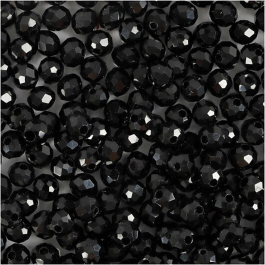 Facetterade pärlor, storlek 3x4 mm, hålstorlek 0,8 mm, svart metallic, 100 st / 1 frp.