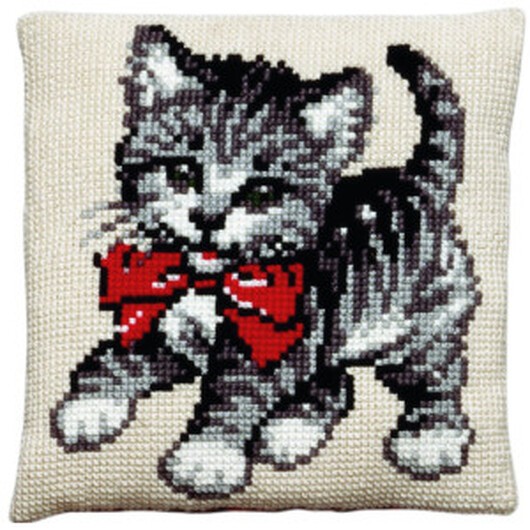 Permin Broderikit Stramalj m/garn katt 40x40cm