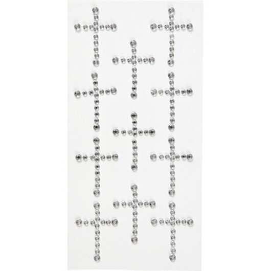 Strass-kors, storlek 35x25 mm, silver, 11 st / 1 frp.