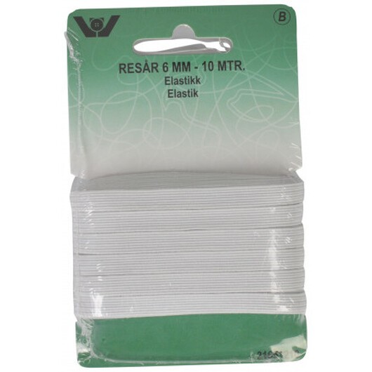 Resår/Resårband Vit 6mm 10m