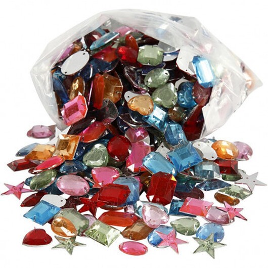 Rhinstenar / Strass, stl. 15-17 mm, ca. 800 st., 210 g, assorterade färger, Aladdins grotta